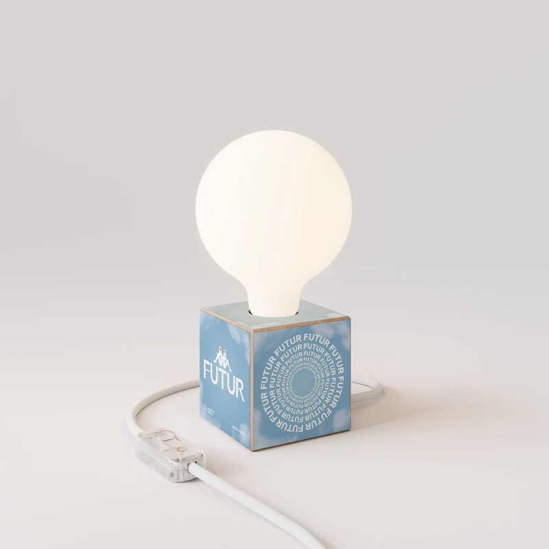 Lampe de table Cubetto "Futur" avec Ampoule globe effet porcelaine - Futur festival