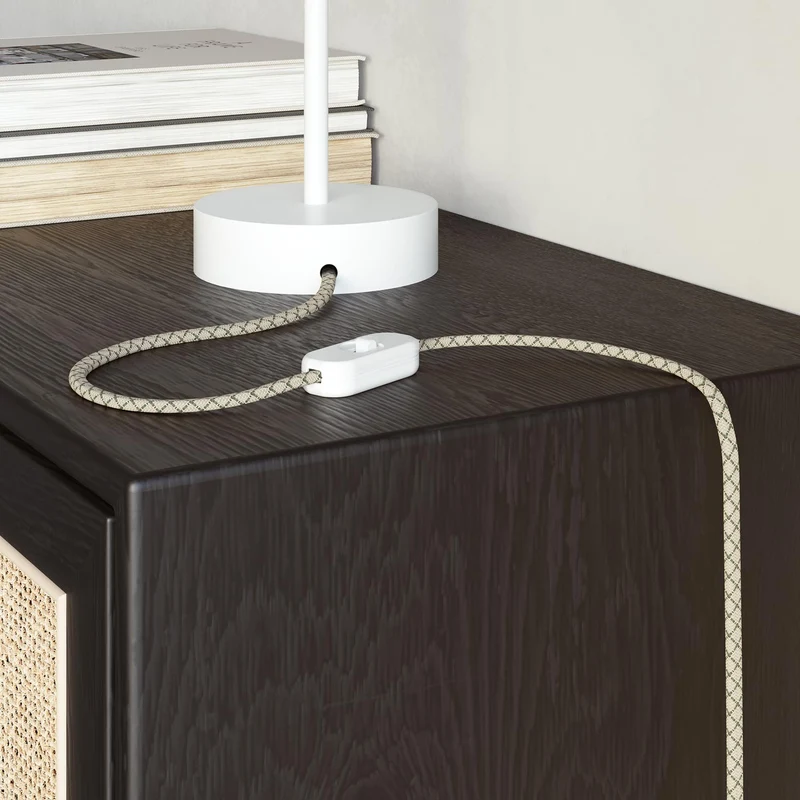 Câble textile plat Vert Thym et Losange Beige - PD62