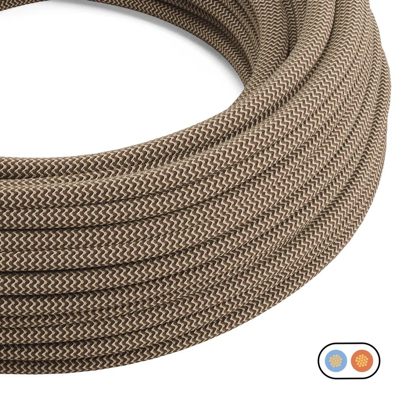 Câble textile plat Lin Écorce et Beige ZigZag - PD73