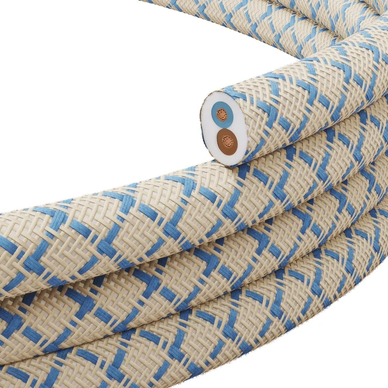 Câble textile plat Bleu Steward et Beige Losanga - PD65