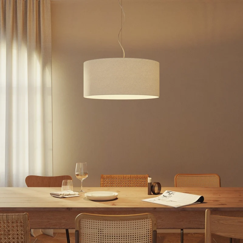 Lampe à suspension avec abat-jour en tissu Cylindre Large - Fabriqué en Italie - Laine Sable
