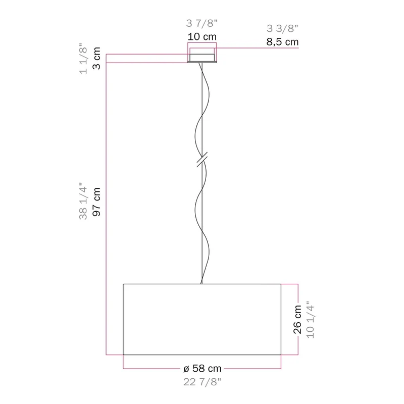 Lampe à suspension avec abat-jour en tissu Cylindre Large - Fabriqué en Italie - Laine Sable