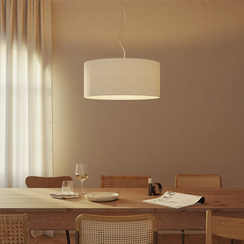 Lampe à suspension avec abat-jour en tissu Cylindre Large - Fabriqué en Italie - Laine Sable