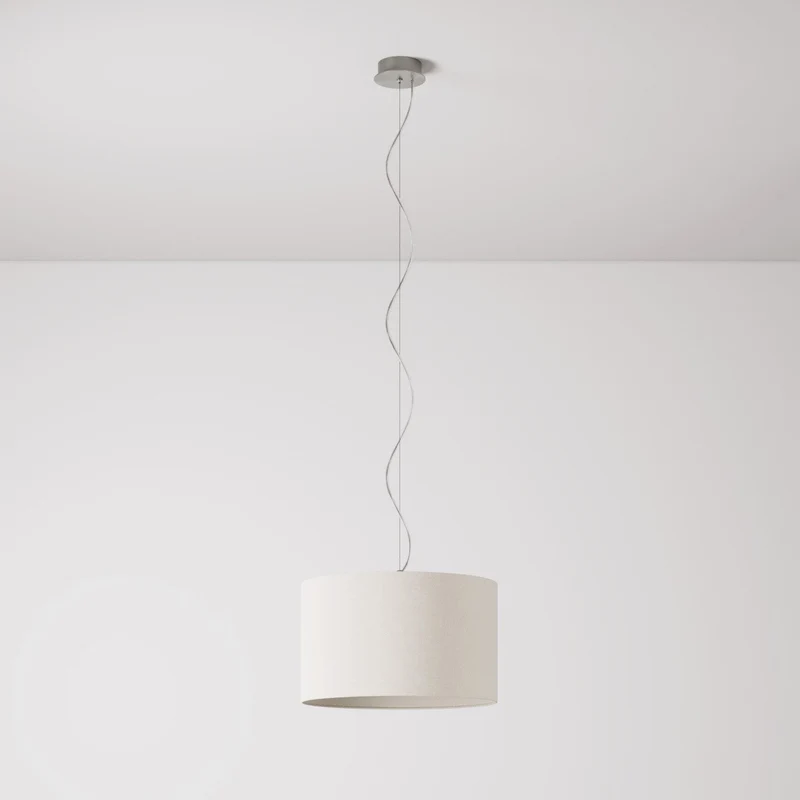 Suspension avec abat-jour en tissu Cylindre Small - Fabriqué en Italie - Laine Sable