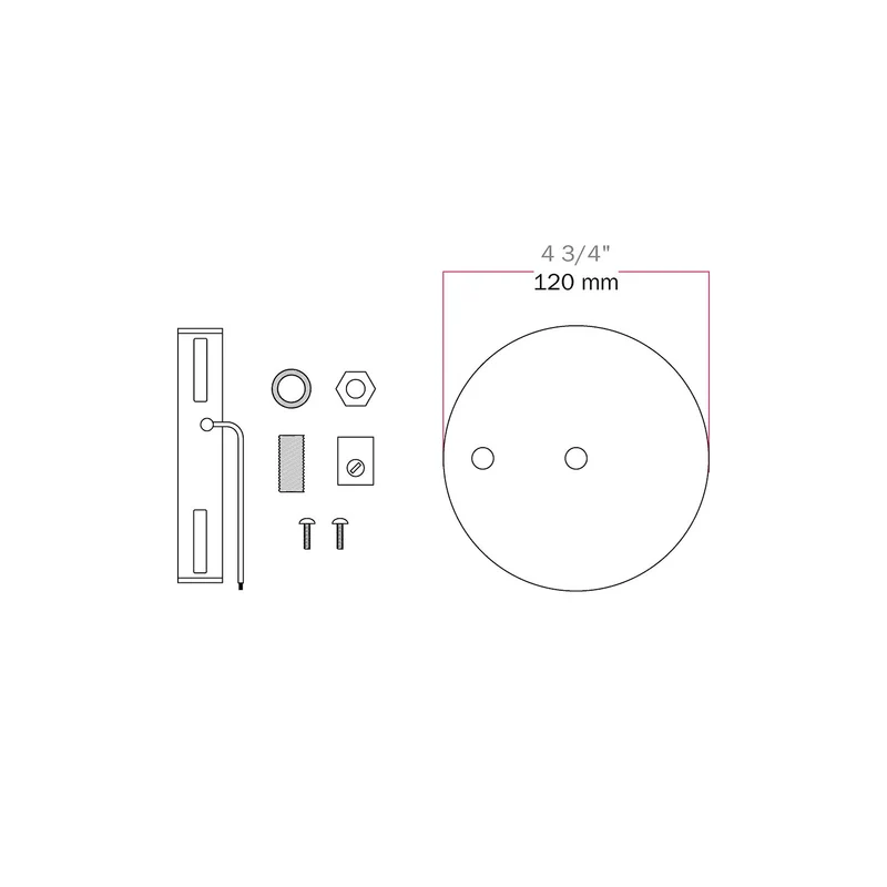 Kit pavillon cylindrique en métal Ø 120 mm à 2 trous centraux et décentrés - Chrome