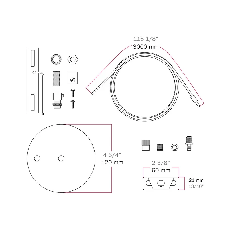 Kit Pavillon Ø 120 mm avec suspension en acier et équilibreur millimétrique - Blanc Mat