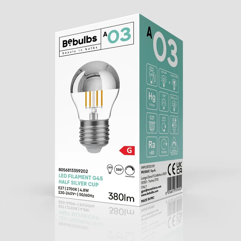 Ampoule LED Demi-sphère Argent Mini Globe G45 4,8W 380 lm E27 2700K dimmable - A03