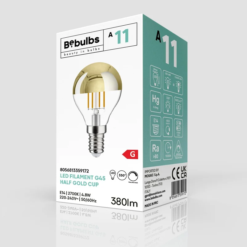 Ampoule LED Demi-sphère Or Mini Globe G45 4,8W 380Lm E14 2700K Dimmable - A11