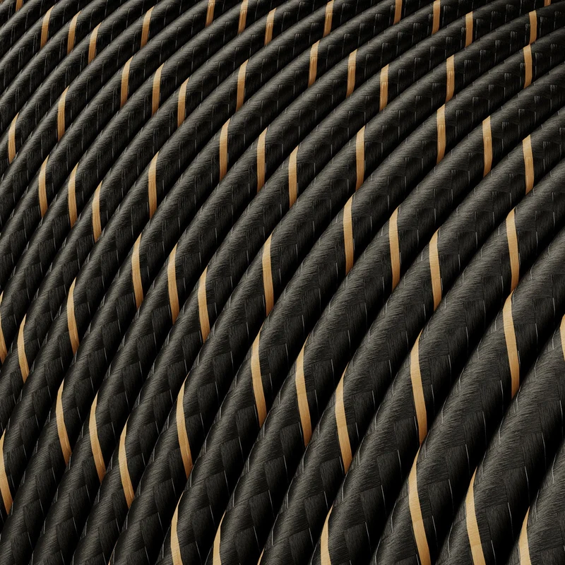 Câble électrique Extra Low Voltage revêtu de tissu Noir et Or Vertigo ERM42