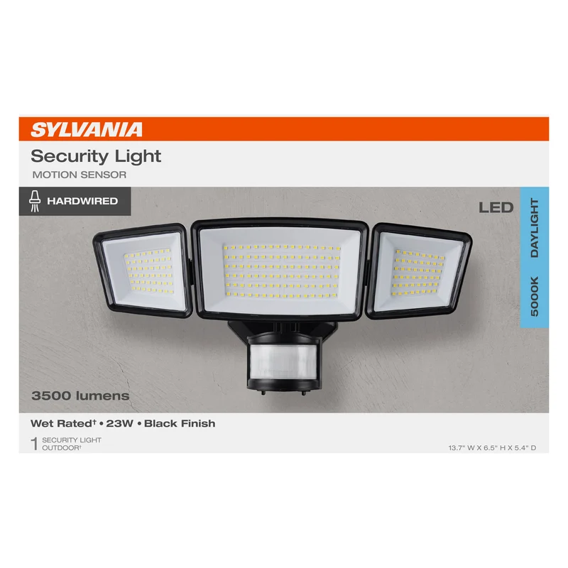SYLVANIA 23W Security LED Light with Motion Sensor, Hardwired, 3500 Lms, Wet Rated, 5000K, Daylight