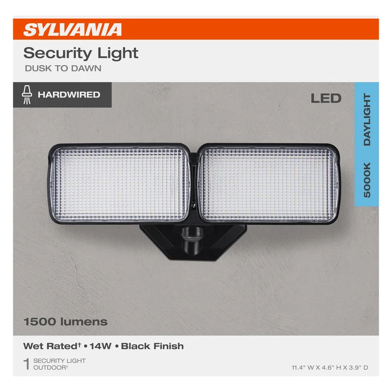 SYLVANIA 14W Dusk to Dawn Security LED Light, Hardwired, 1500 Lms, Wet Rated, 5000K, Daylight