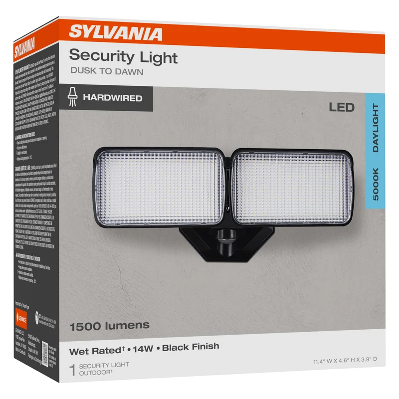 SYLVANIA 14W Dusk to Dawn Security LED Light, Hardwired, 1500 Lms, Wet Rated, 5000K, Daylight