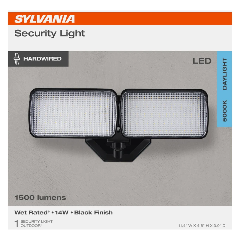 SYLVANIA 14W LED Security Light, Hardwired, Wet Rated, 1500 Lms, 5000K, Daylight