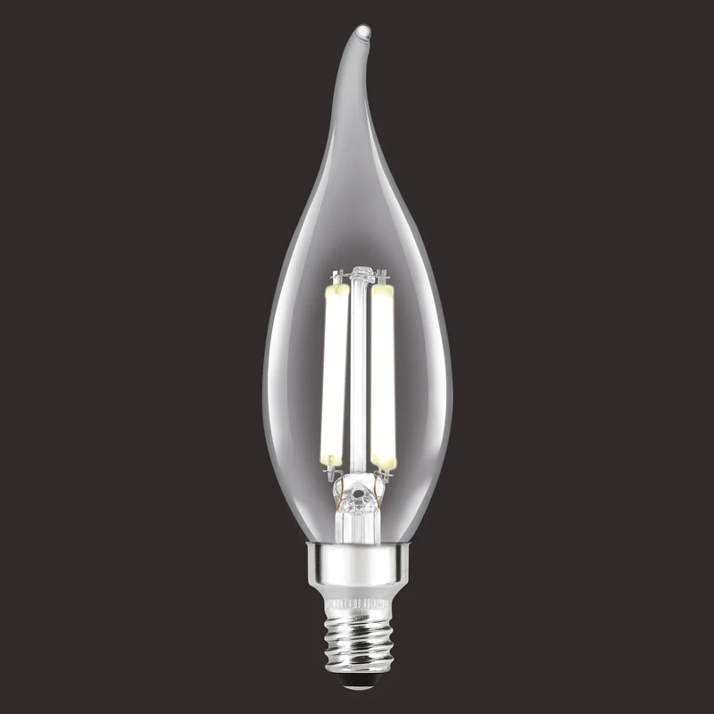 SYLVANIA B10 Clear LED White Filament Bulb, 7W, Dimmable, 750 Lms, Candelabra Base, 5000K, Daylight - 2 PK