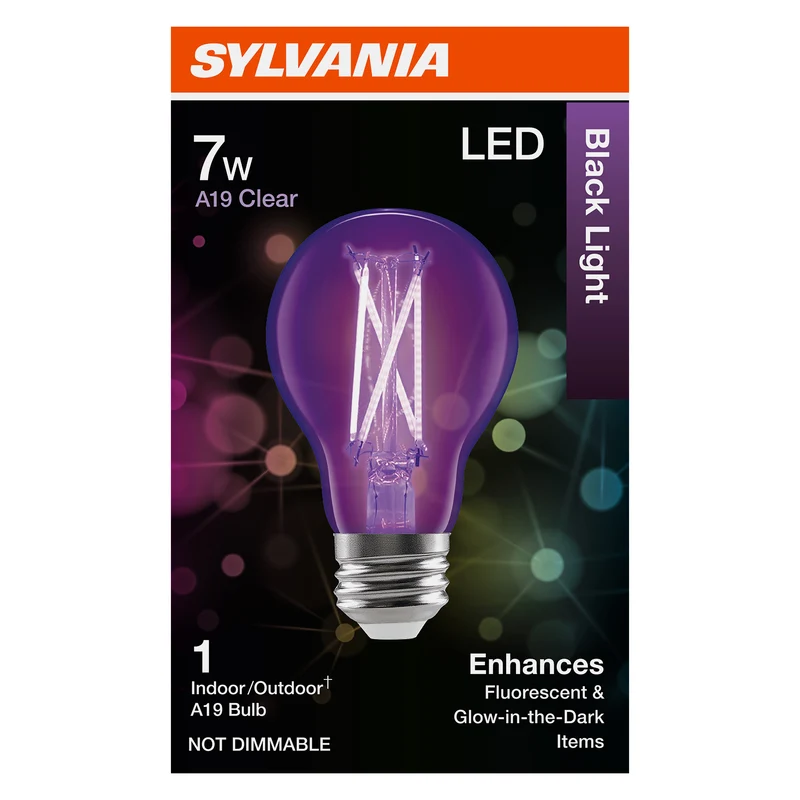 SYLVANIA Black Light LED Light Bulb, 7W, A19, Medium Base, Clear - 1 PK
