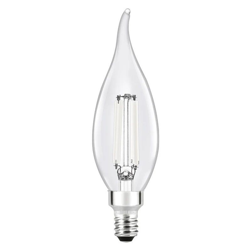 SYLVANIA B10 Clear LED White Filament Bulb, 6W, Dimmable, 650 Lms, Candelabra Base, 5000K, Daylight - 2 PK