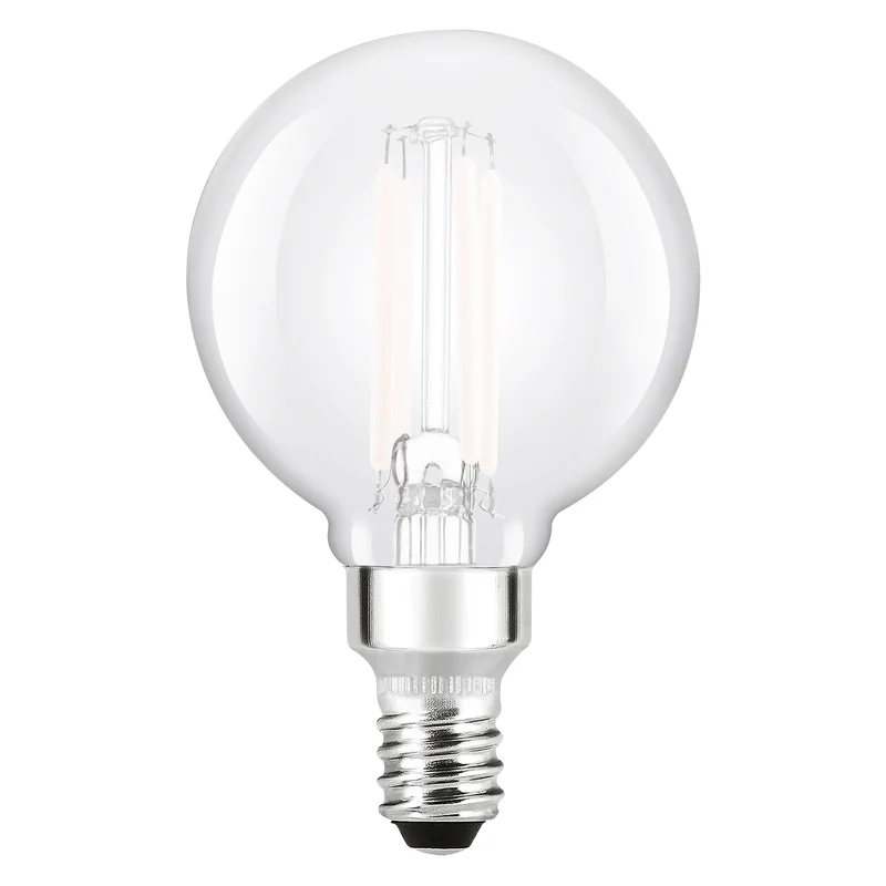 SYLVANIA G16.5 Clear Globe LED White Filament Bulb, 5.5W, Dimmable, 500 Lms, Candelabra Base, 2700K, Soft White - 2 PK