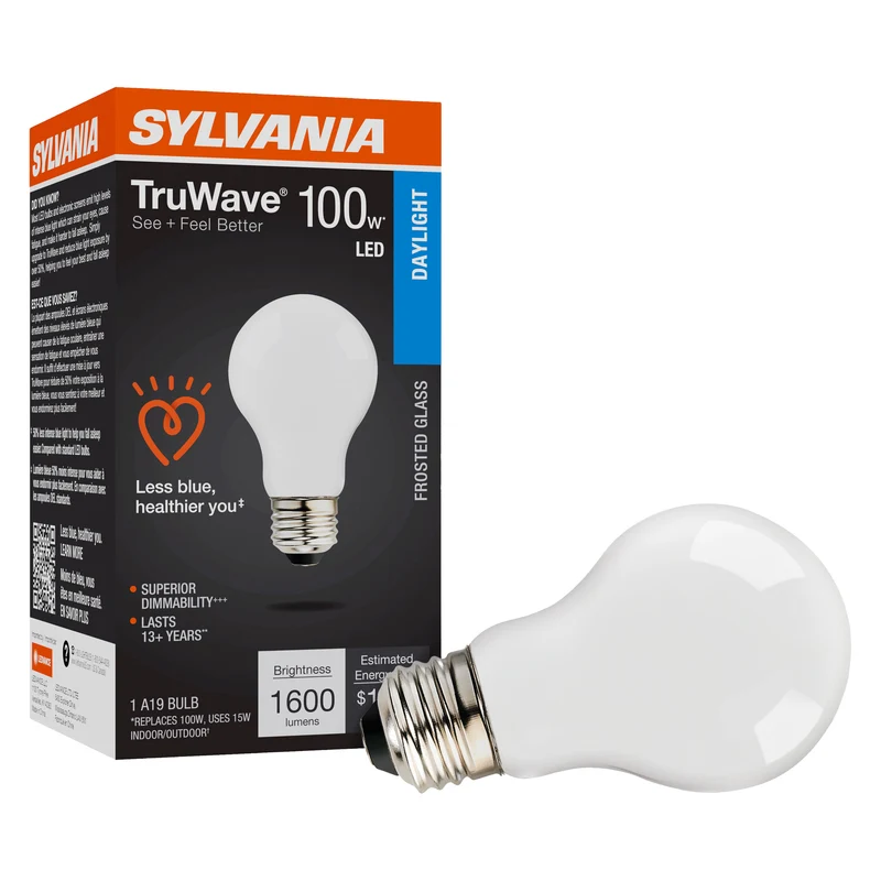 SYLVANIA LED TruWave A19 Light Bulb, 100W = 15W, 1600 Lumens, Dimmable, Frosted, 5000K, Daylight - 1 PK