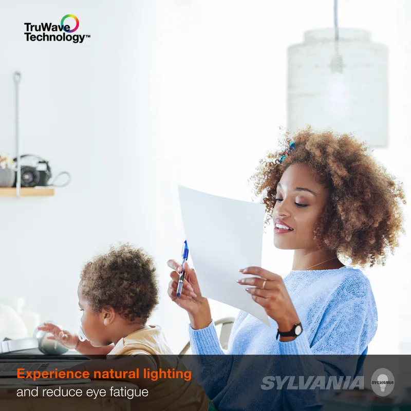 SYLVANIA LED TruWave A19 Light Bulb, 100W = 15W, 1600 Lumens, Medium Base, Dimmable, Clear, 3500K, Bright White - 4 PK