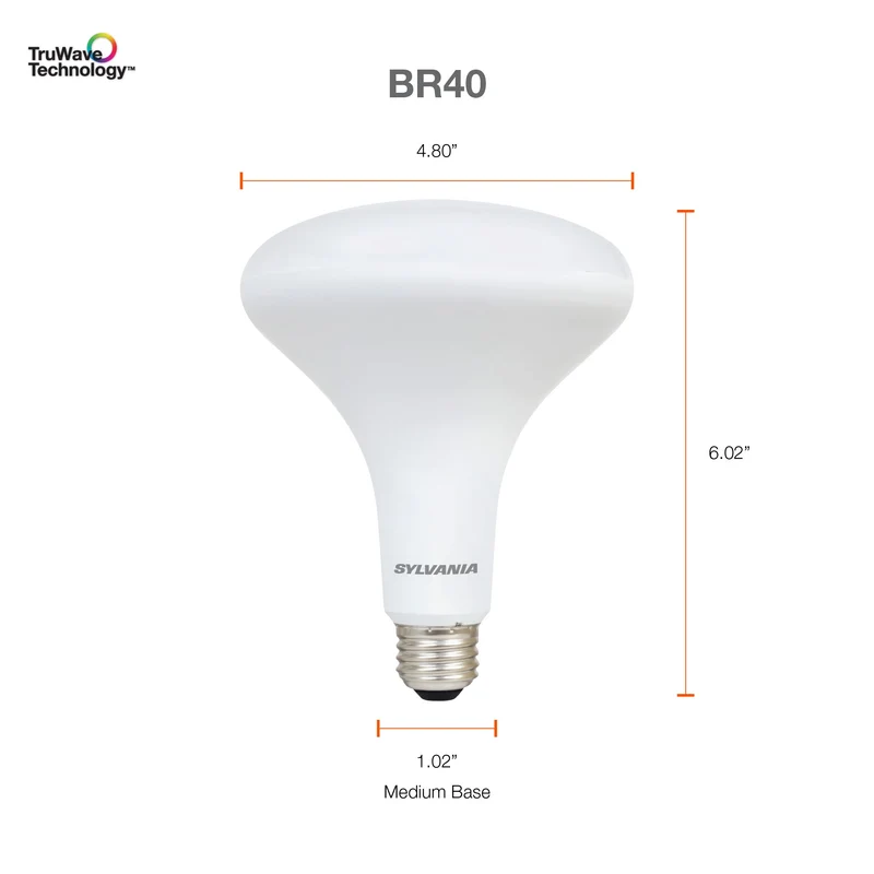 SYLVANIA LED TruWave BR40 Light Bulb, 85W = 12W, Dimmable, Frosted, 3000K, White - 2 Pk