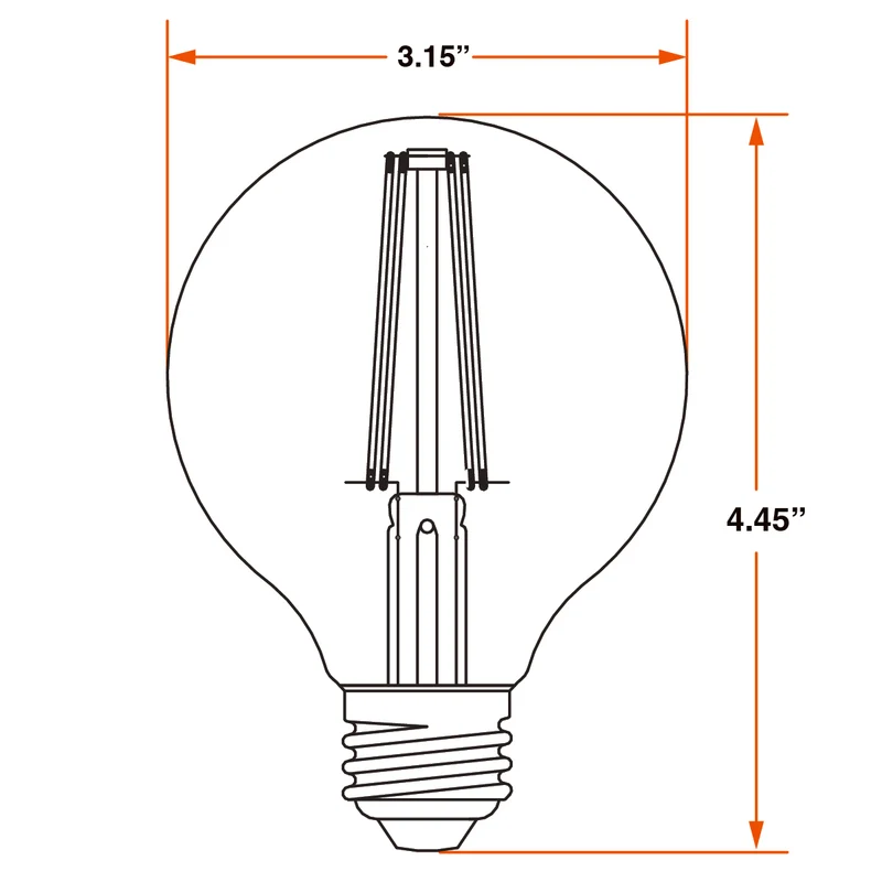 SYLVANIA G25 Clear Globe LED White Filament Bulb, 3.5W, Dimmable, 300 Lms, Medium Base, 2700K, Soft White - 2 PK
