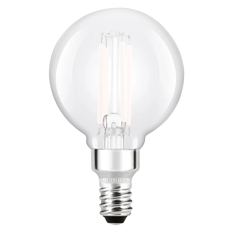 SYLVANIA G16.5 Clear Globe LED White Filament Bulb, 3.5W, Dimmable, 350 Lms, Candelabra Base, 5000K, Daylight - 2 PK