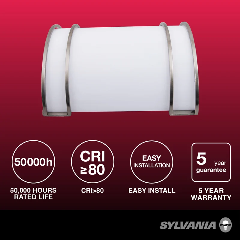 SYLVANIA 9" Hi-PerformaceLED Wall Sconce Light, 14W, 5 CCT (2700/3000/3500/4000/5000K), 1150 Lms, 90 CRI, Frosted