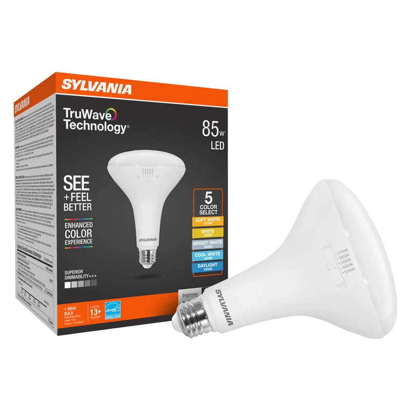 SYLVANIA TruWave BR40 LED Light Bulb, 13W = 85W, 5 CCT Select 2700 / 3000 / 3500 / 4000 / 5000K, Dimmable, 1100 lms, Frosted Finish - 1 PK