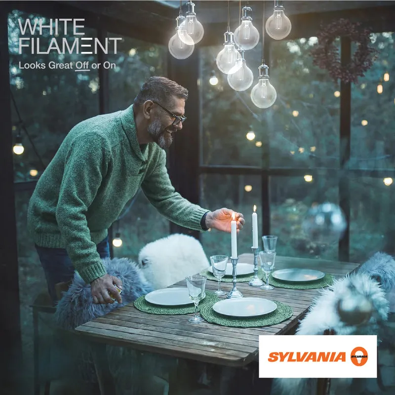 SYLVANIA G25 Clear Globe LED White Filament Bulb, 5W, Dimmable, 500 Lms, Medium Base, 2700K, Soft White - 2 PK