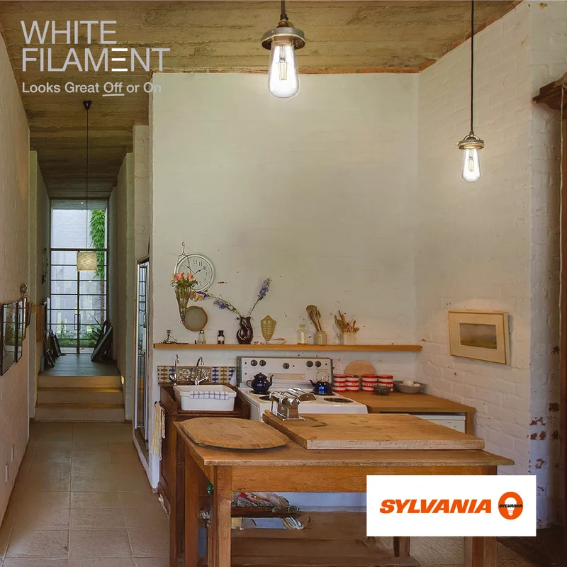 SYLVANIA ST19 Clear LED White Filament Bulb, 5W, Dimmable, 500 Lms, Medium Base, 5000K, Daylight - 2 PK
