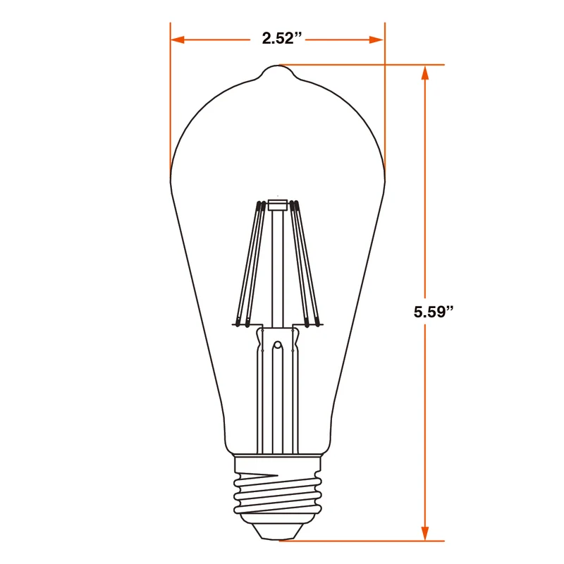 SYLVANIA ST19 Clear LED White Filament Bulb, 5W, Dimmable, 500 Lms, Medium Base, 5000K, Daylight - 2 PK
