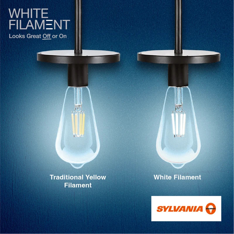 SYLVANIA ST19 Clear LED White Filament Bulb, 5W, Dimmable, 500 Lms, Medium Base, 2700K, Soft White - 2 PK