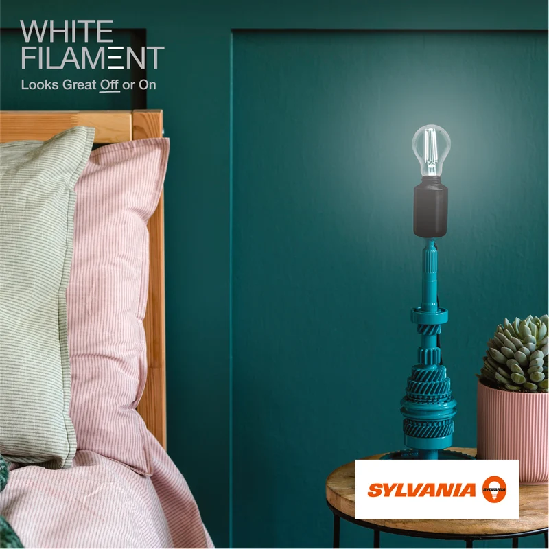 SYLVANIA A19 Clear LED White Filament Bulb, 6.5W, Dimmable, 800 Lms, Medium Base, 5000K, Daylight - 2 PK