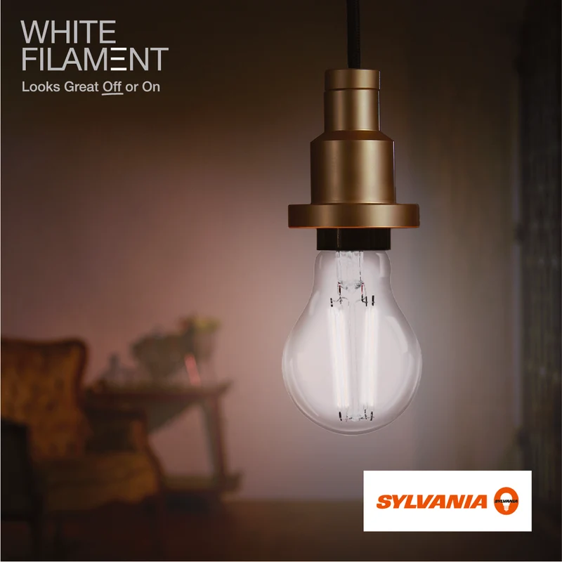SYLVANIA A19 Clear LED White Filament Bulb, 6.5W, Dimmable, 800 Lms, Medium Base, 2700K, Soft White - 2 Pack (42170)