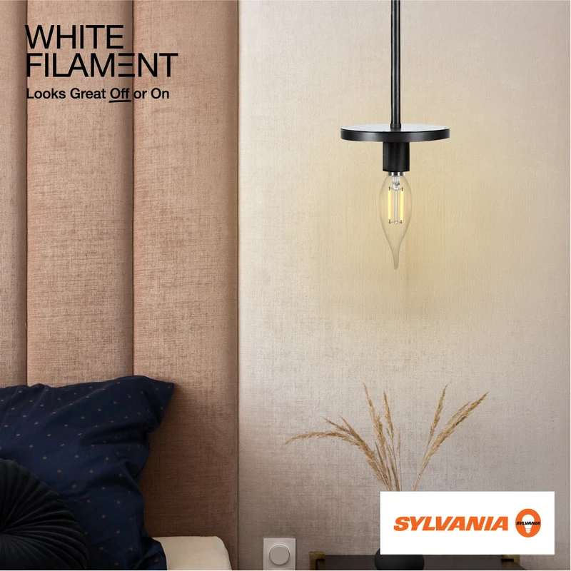 SYLVANIA B10 Clear LED White Filament Bulb, 6W, Dimmable, 500 Lms, Candelabra Base, 2700K, Soft White - 4 PK
