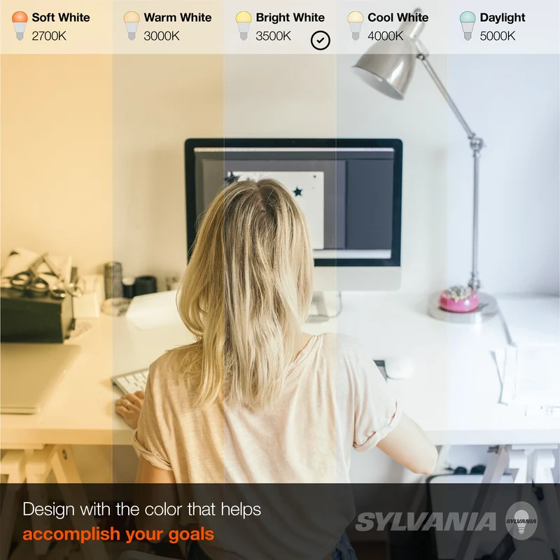SYLVANIA A19 LED Light Bulb, 75W = 12W, 13 Year, Dimmable, 1100 Lumens, Frosted Finish, Bright White - 4 PK