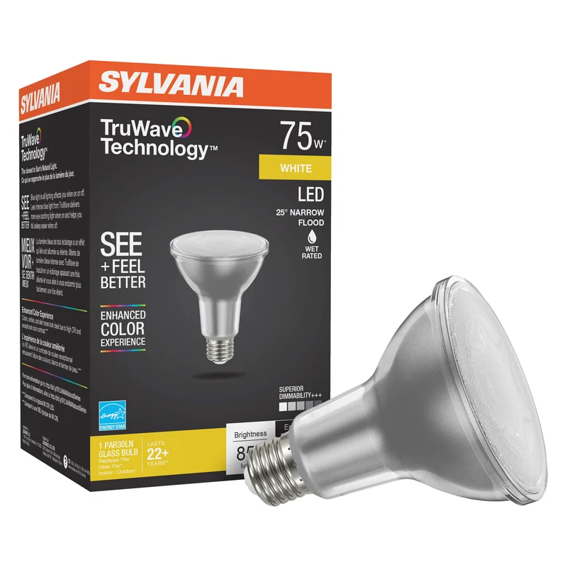 SYLVANIA LED TruWave Natural Series PAR30LN Long Neck Light Bulb, 75W = 9W, Dimmable, Medium Base, 3000K, Neutral White - 1 PK