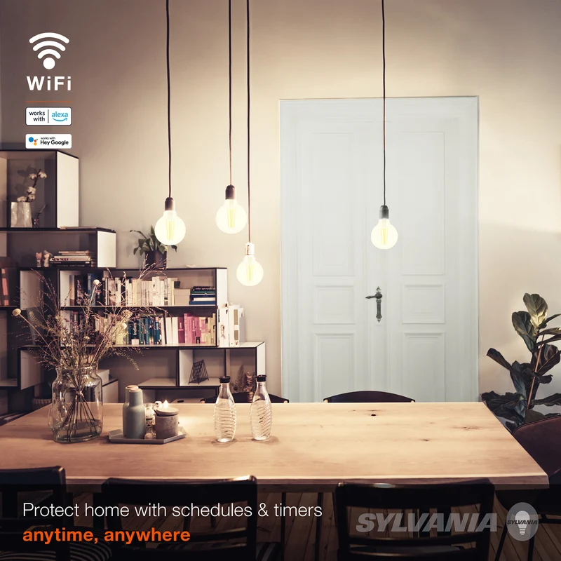 SYLVANIA Wifi LED Smart G25 Light Bulb, 5W, with Filament, for Alexa / Google Assistant, Energy Star, Clear, 2700K, Soft White - 1 PK