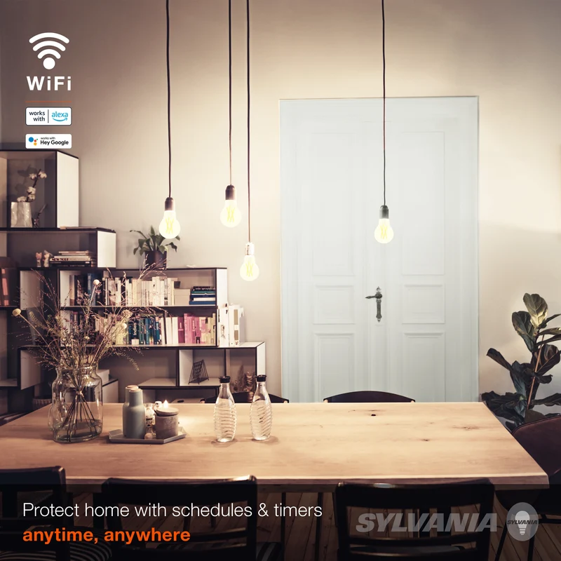 SYLVANIA Wifi LED Smart A19 Light Bulb, 7.5W, with Filament, for Alexa / Google Assistant, Energy Star, Clear, 2700K, Soft White - 1 Pk