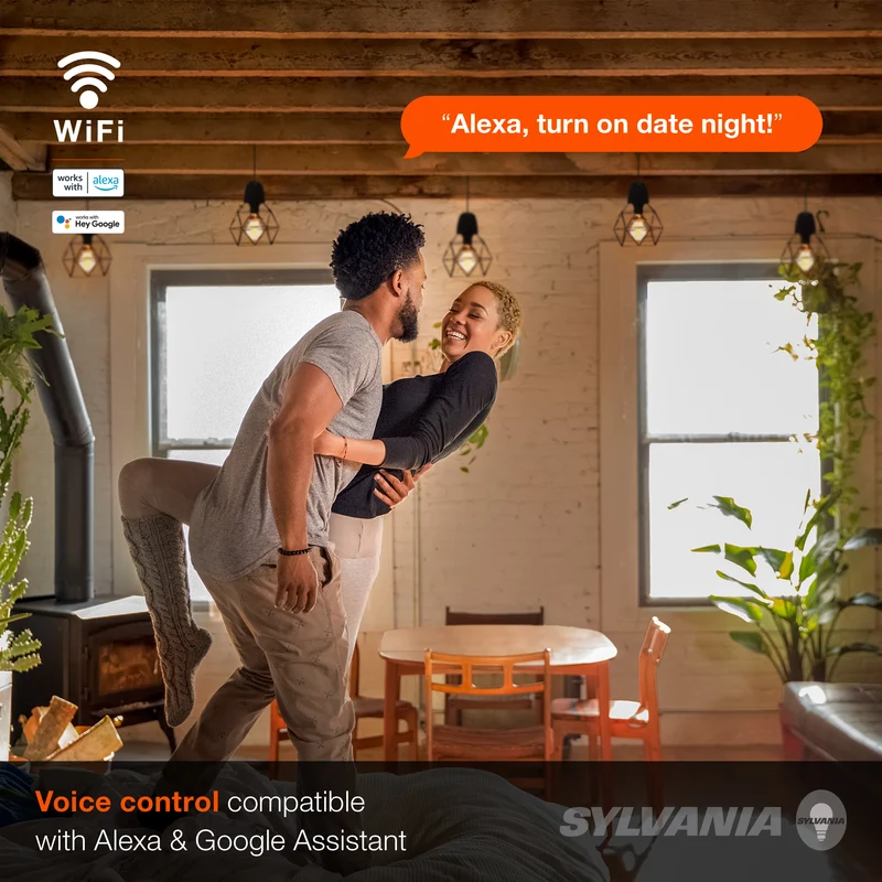SYLVANIA Wifi LED Smart A19 Light Bulb, 7.5W, with Filament, for Alexa / Google Assistant, Energy Star, Clear, 2700K, Soft White - 1 Pk