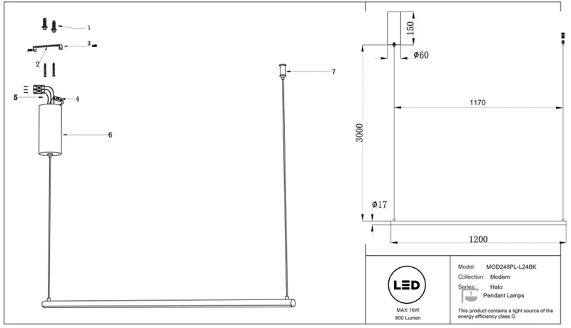 Suspension Luminaire | HALO (Barre Horizontale)
