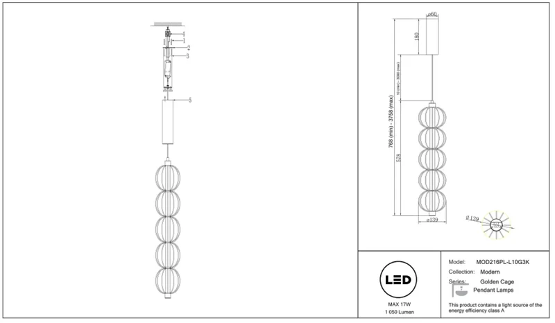 Suspension Luminaire | GOLDEN CAGE (Tube Vertical)