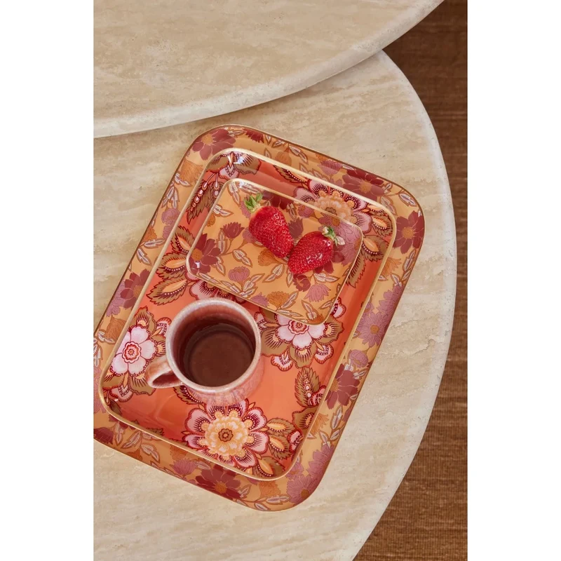 Plateau fleurs kaki terracotta