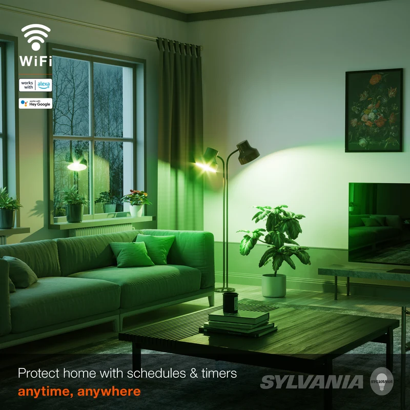 SYLVANIA Wifi LED Smart A19 RGBW Color and Amber Finish Filament Light Bulb, 7W, for Alexa / Google Assistant, 2000K, No Hub Required, Clear - 1 PK