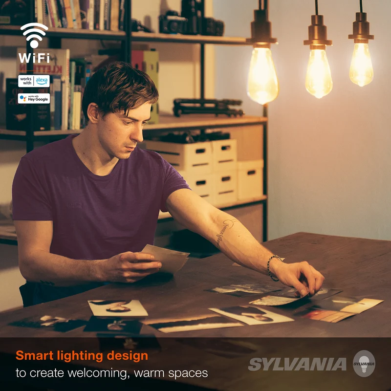 SYLVANIA Wifi LED Smart ST19 Amber Finish Light Bulb, 3.5W, for Alexa / Google Assistant, 2000K, No Hub Required - 1 PK