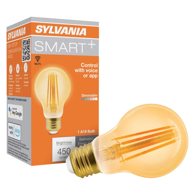 SYLVANIA Wifi LED Smart A19 Amber Finish Light Bulb, 4.5W, for Alexa / Google Assistant, 2000K, No Hub Required - 1 PK