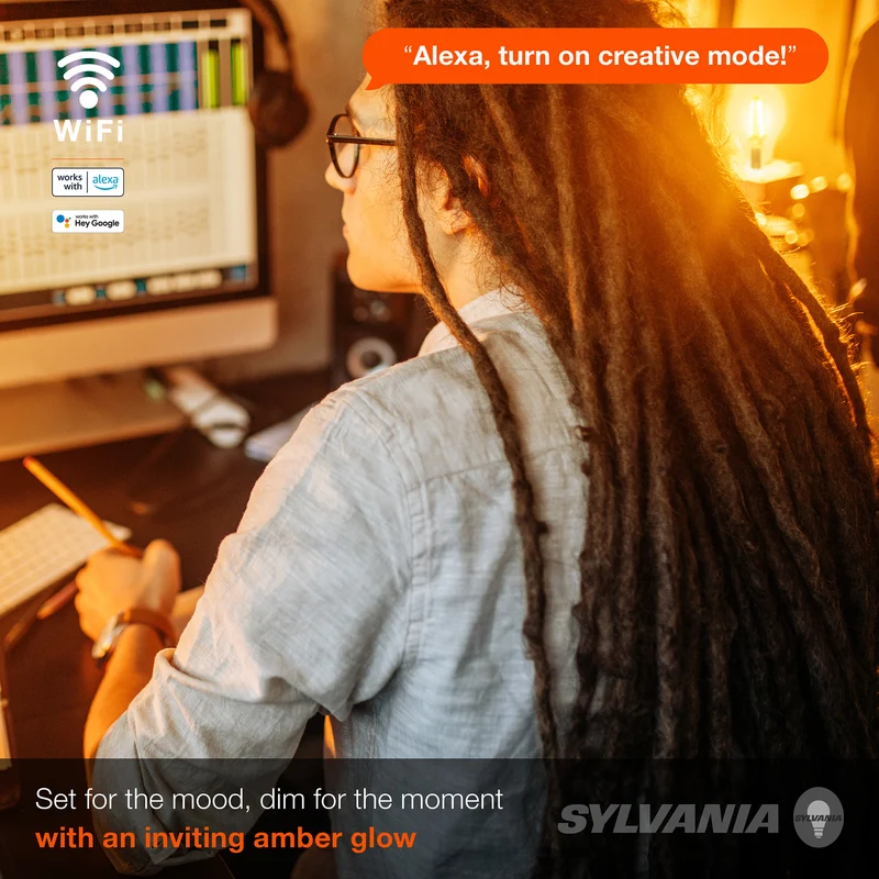 SYLVANIA Wifi LED Smart A19 Amber Finish Light Bulb, 4.5W, for Alexa / Google Assistant, 2000K, No Hub Required - 1 PK