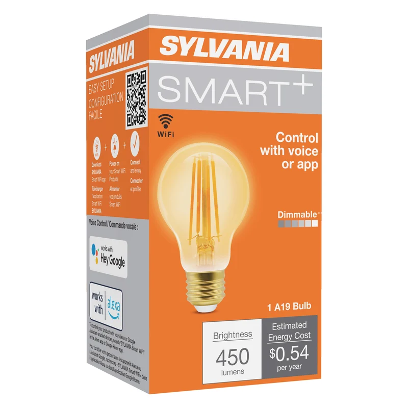 SYLVANIA Wifi LED Smart A19 Amber Finish Light Bulb, 4.5W, for Alexa / Google Assistant, 2000K, No Hub Required - 1 PK