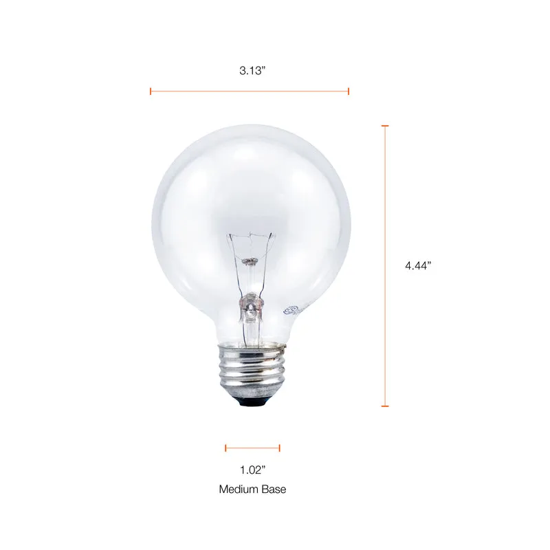 SYLVANIA Incandescent G25 Décor Globe Light Bulb, 40W, Dimmable, E26 Medium Base, Clear Finish, 2850K, Warm White - 6 PK