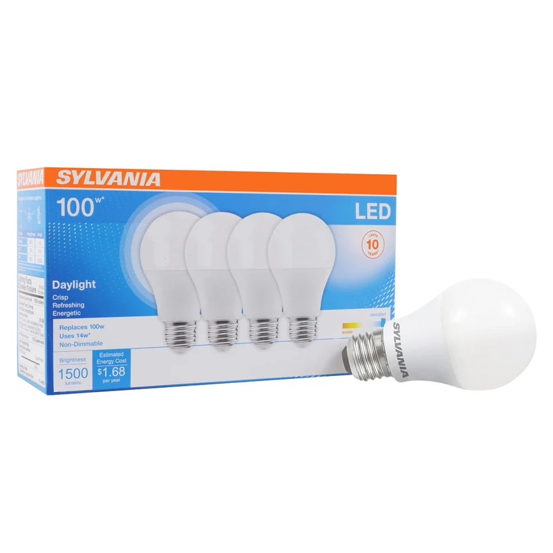 SYLVANIA LED Light Bulb, A19, 14W, 10 Year, Non-Dimmable, 5000K, Daylight - 4 Pk